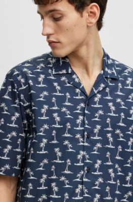 BOSS - Regular-fit shirt in printed cotton muslin