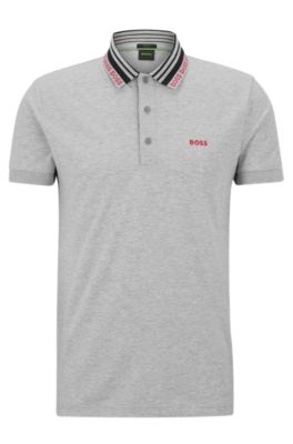 BOSS Cottonblend slimfit polo shirt with logo collar