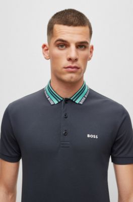 BOSS Cottonblend slimfit polo shirt with logo collar