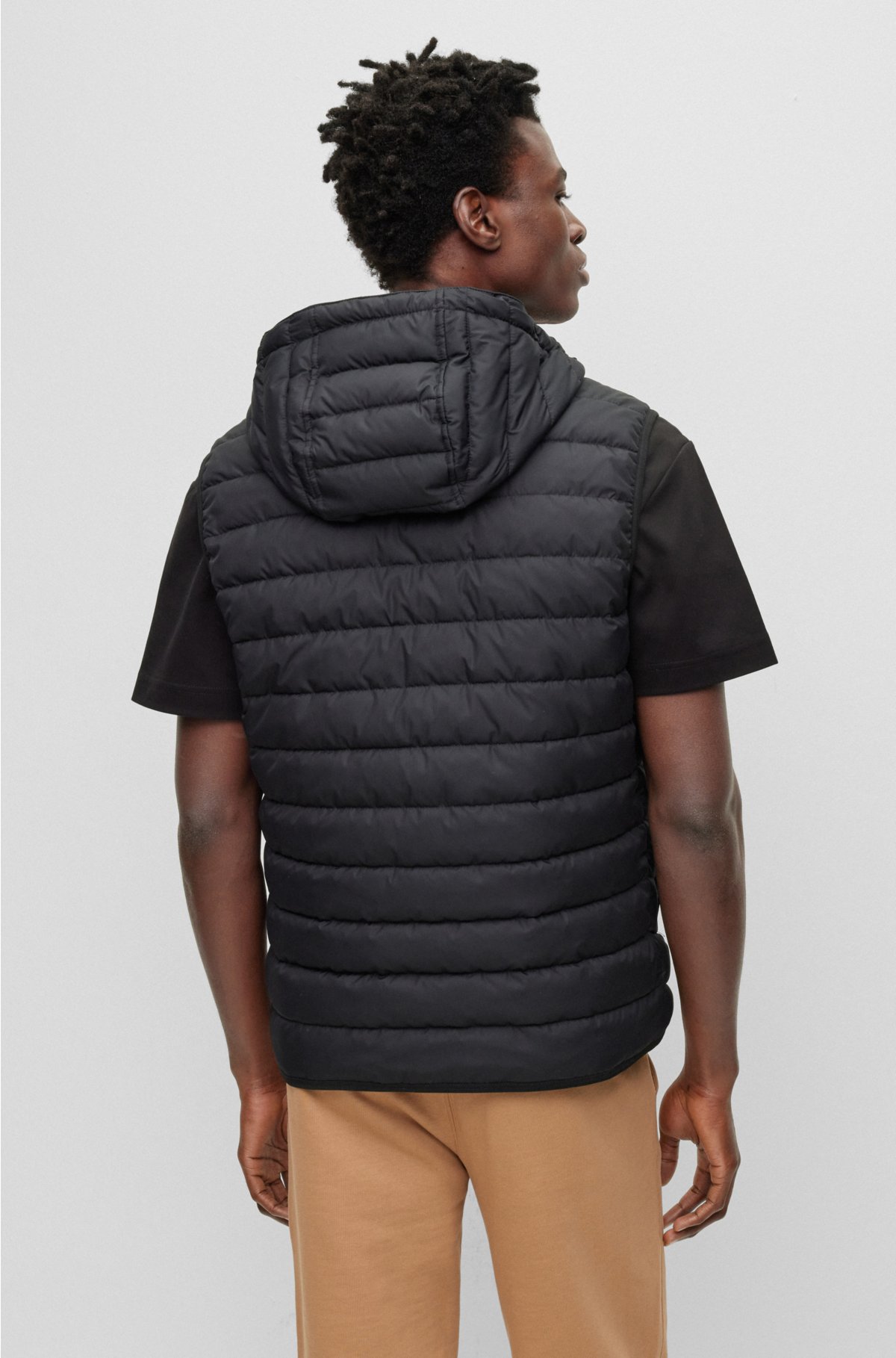 BOSS - Water-repellent hooded gilet with signature stripe