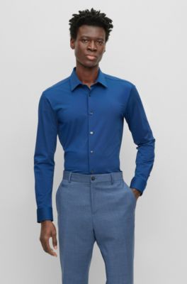 Hugo Boss Slim-fit Shirt In Performance-stretch Jersey In Blue