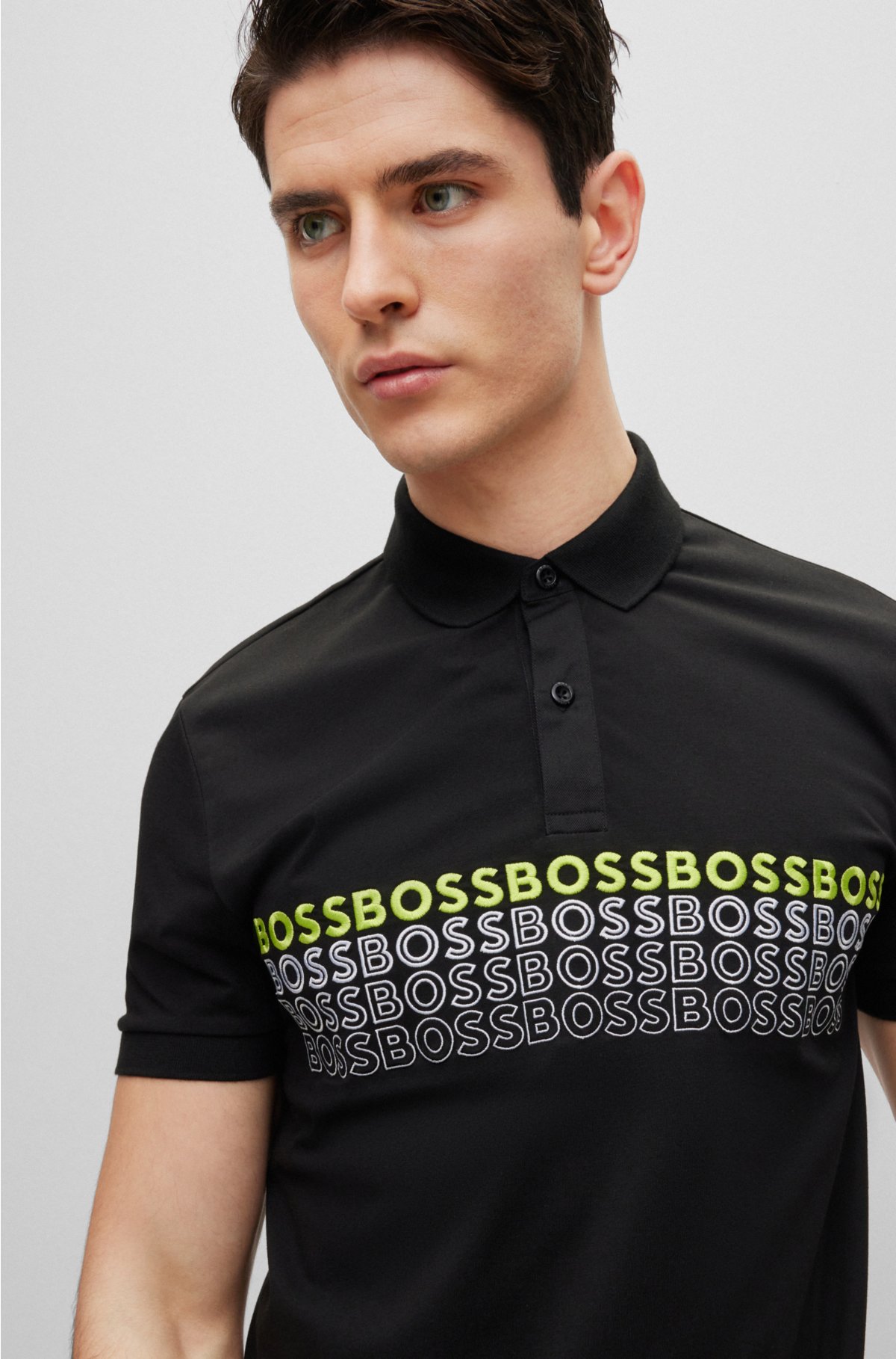 Cotton-blend polo shirt with embroidered logos, Black