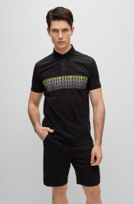 Hugo Boss Cotton-blend Polo Shirt With Embroidered Logos In Black