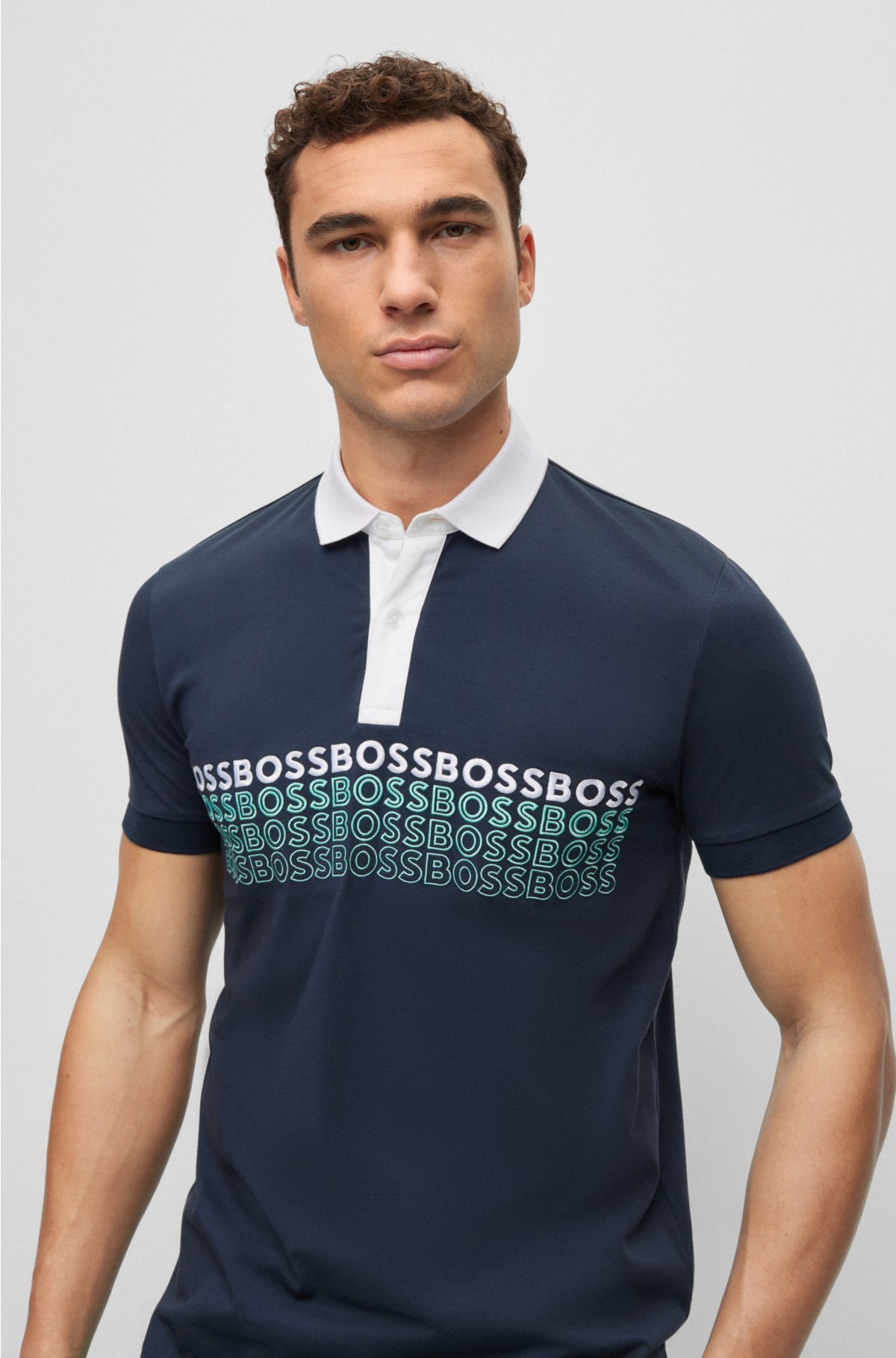 BOSS - Cotton-blend polo shirt with embroidered logos