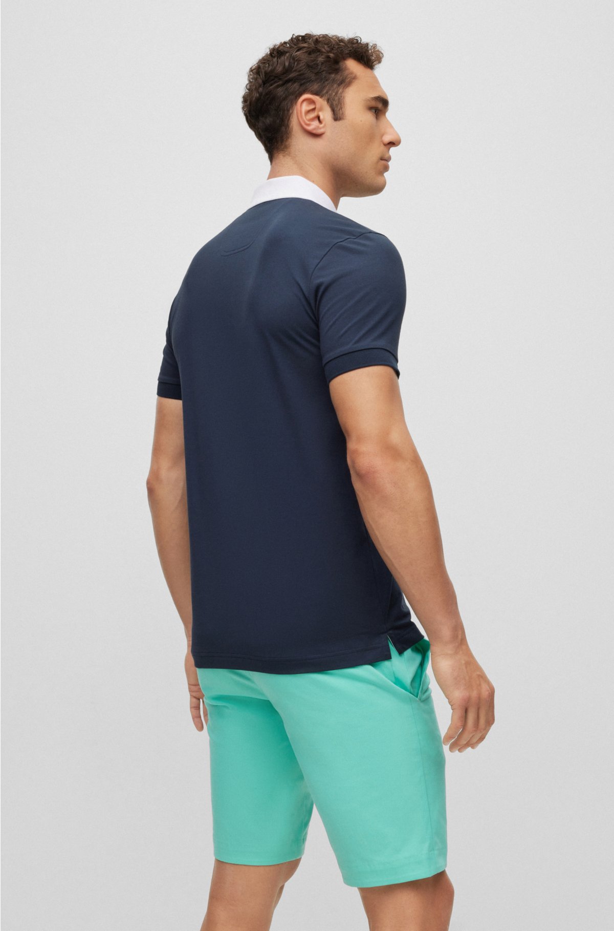 Cotton-blend polo shirt with embroidered logos, Dark Blue