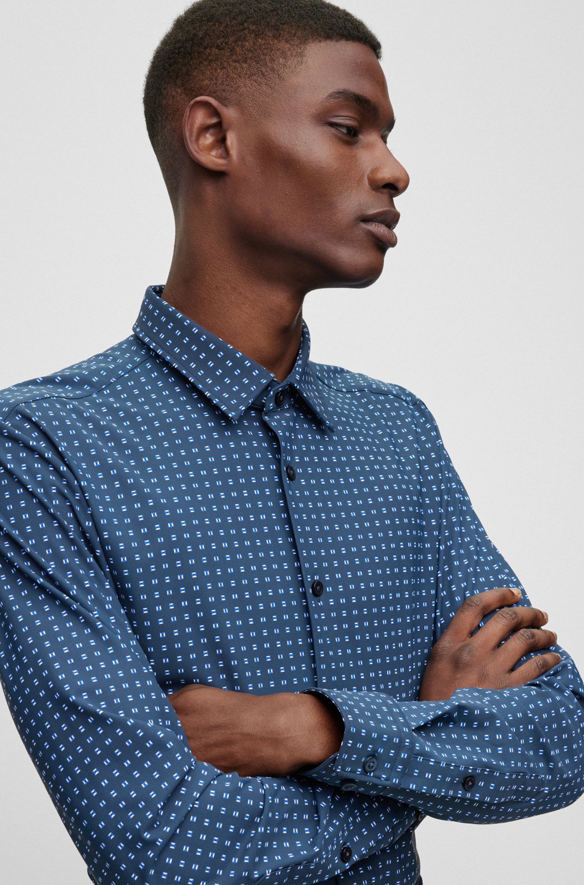 BOSS - Slim-fit shirt in patterned performance-stretch jersey