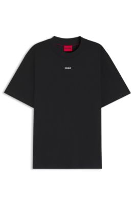 Camiseta relaxed fit en algod&oacute;n con logo estampado, Negro