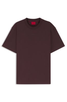 Camiseta relaxed fit con detalle de logo centrado, Marr&oacute;n claro