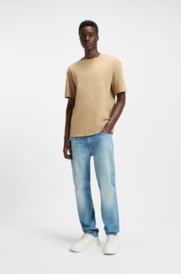 Relaxed-fit cotton-jersey T-shirt with logo print, Beige