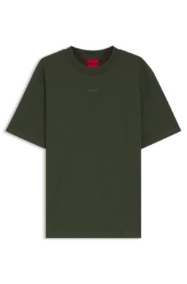 Camiseta relaxed fit en punto de algod&oacute;n con logo estampado, Verde oscuro