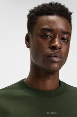 Camiseta relaxed fit en algod&oacute;n con logo estampado, Verde oscuro