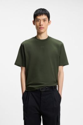 Camiseta relaxed fit en algod&oacute;n con logo estampado, Verde oscuro