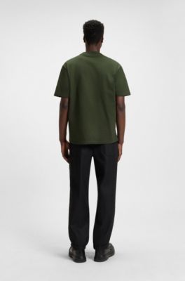 Camiseta relaxed fit en algod&oacute;n con logo estampado, Verde oscuro