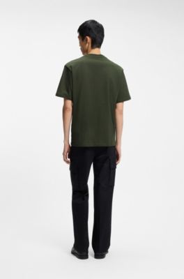 Camiseta relaxed fit en algod&oacute;n con logo estampado, Verde oscuro
