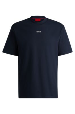 Shop Hugo Relaxed-fit T-shirt In Cotton With Logo Print In Dark Blue
