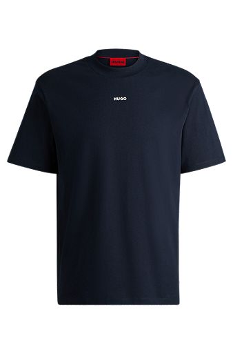 Cotton-jersey relaxed-fit T-shirt with logo print, Dark Blue