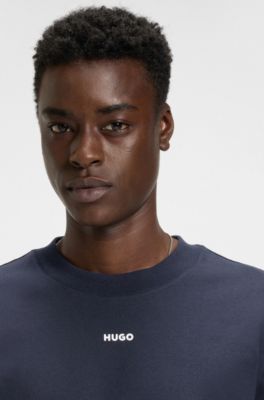 T-shirt d&eacute;contract&eacute; en coton &agrave; logo imprim&eacute;, Bleu fonc&eacute;