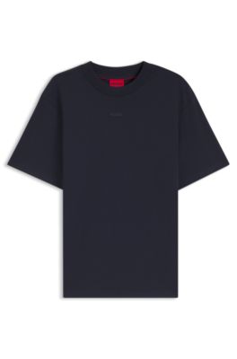 Camiseta relaxed fit en punto de algod&oacute;n con logo estampado, Azul oscuro