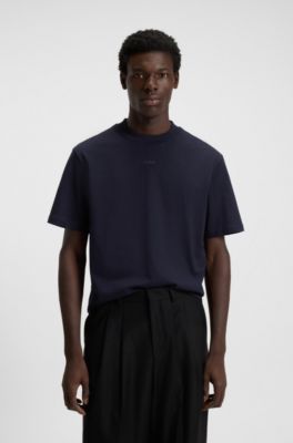 Camiseta relaxed fit en algod&oacute;n con logo estampado, Azul oscuro