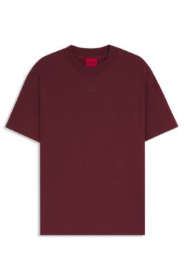 Camiseta relaxed fit en punto de algod&oacute;n con logo estampado, Rojo oscuro