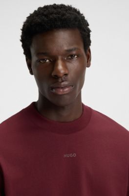 Camiseta relaxed fit en punto de algod&oacute;n con logo estampado, Rojo oscuro