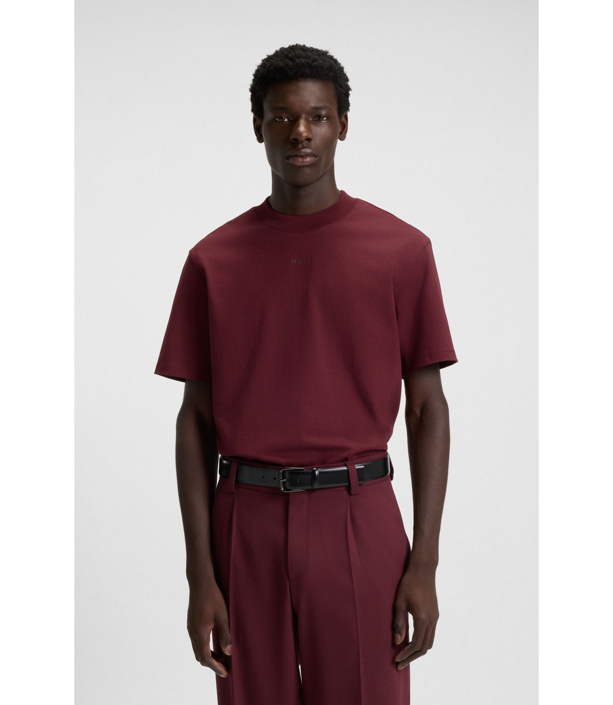 HUGO - Relaxed-fit cotton-jersey T-shirt with logo print - Dark Red