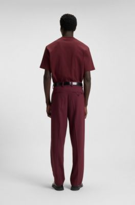 Camiseta relaxed fit en punto de algod&oacute;n con logo estampado, Rojo oscuro