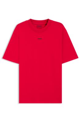Camiseta relaxed fit con detalle de logo centrado, Rosa claro