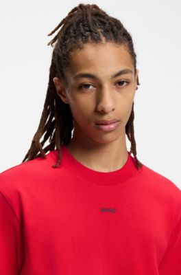 Camiseta relaxed fit con detalle de logo centrado, Rosa claro