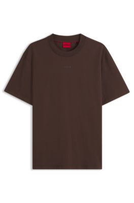 Camiseta relaxed fit con detalle de logo centrado, Marr&oacute;n