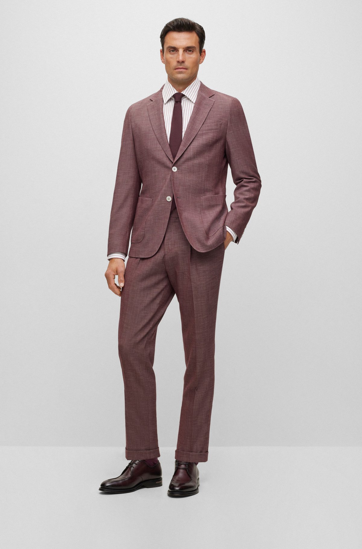 BOSS - Slim-fit suit in a patterned blend