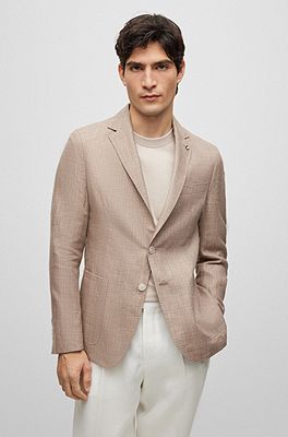 Slim-fit jacket in patterned linen and virgin wool