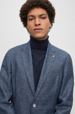 BOSS Slimfit jacket in patterned linen and virgin wool
