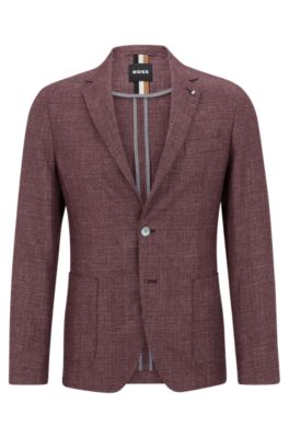 BOSS Slim fit jacket in patterned linen and virgin wool