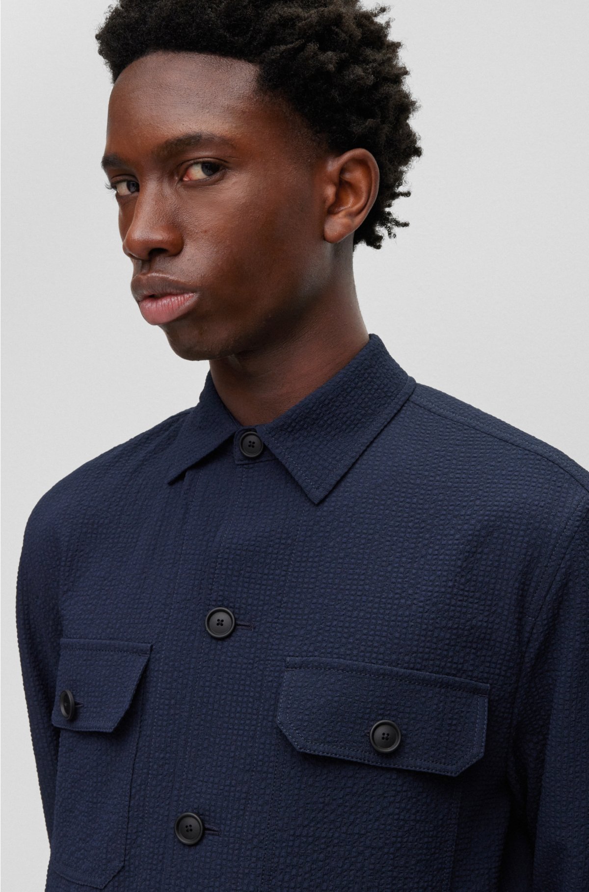 HUGO - Relaxed-fit overshirt in camouflage-print stretch-cotton twill