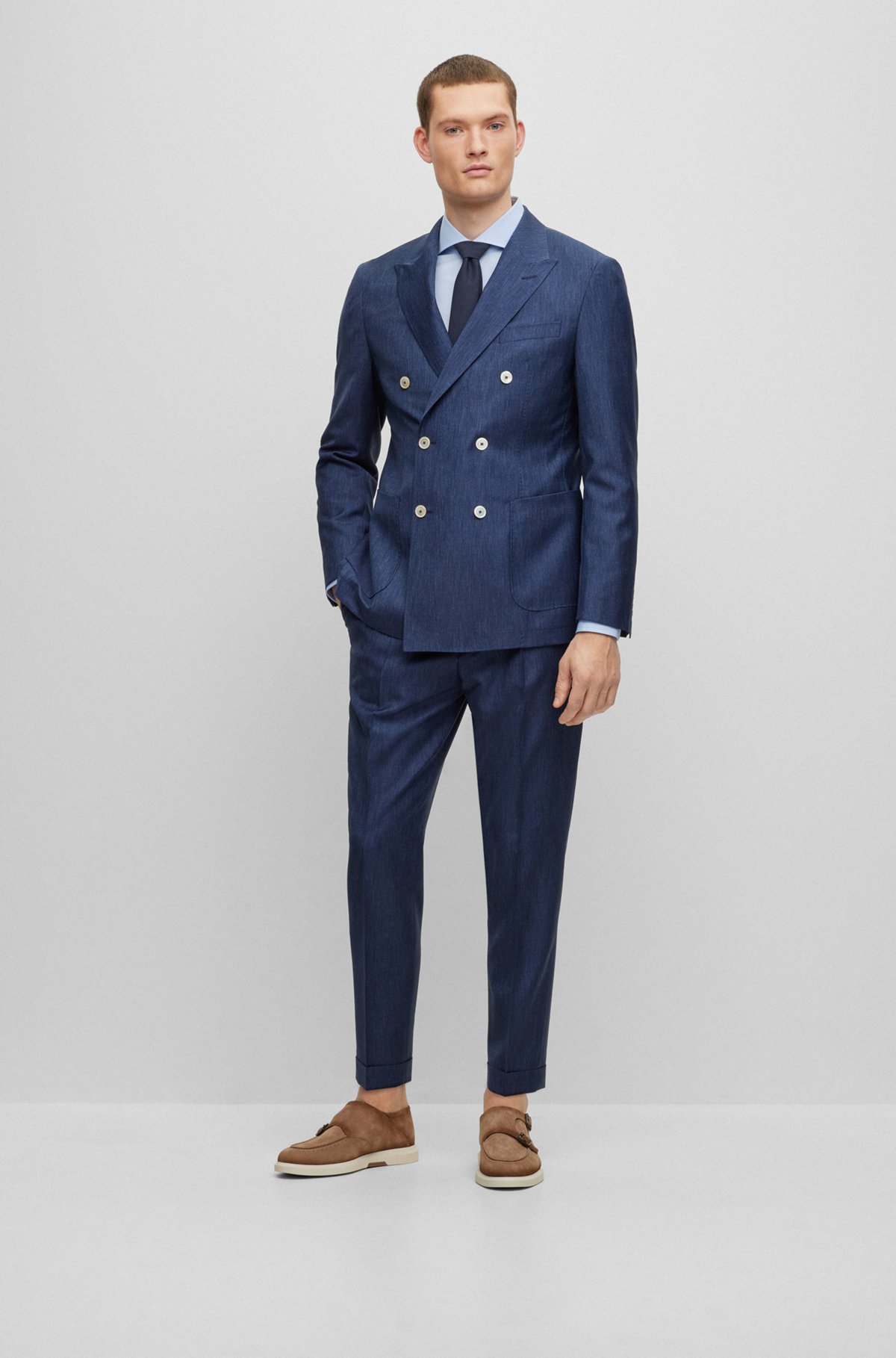 Boss Men's Slim-Fit Double-Breasted Suit in Virgin Wool - Dark Blue - Size 38