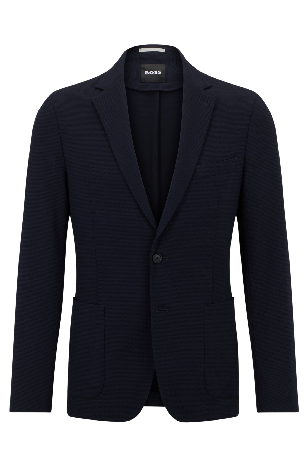 Boss Men's Slim Fit Jacket in micro-patterned Performance Stretch Jersey - Dark Blue - Size 38