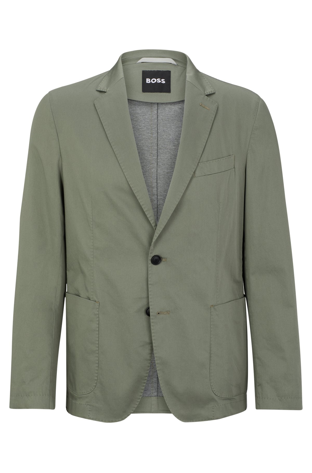 Slim-fit jacket in a crease-resistant cotton blend, Light Green
