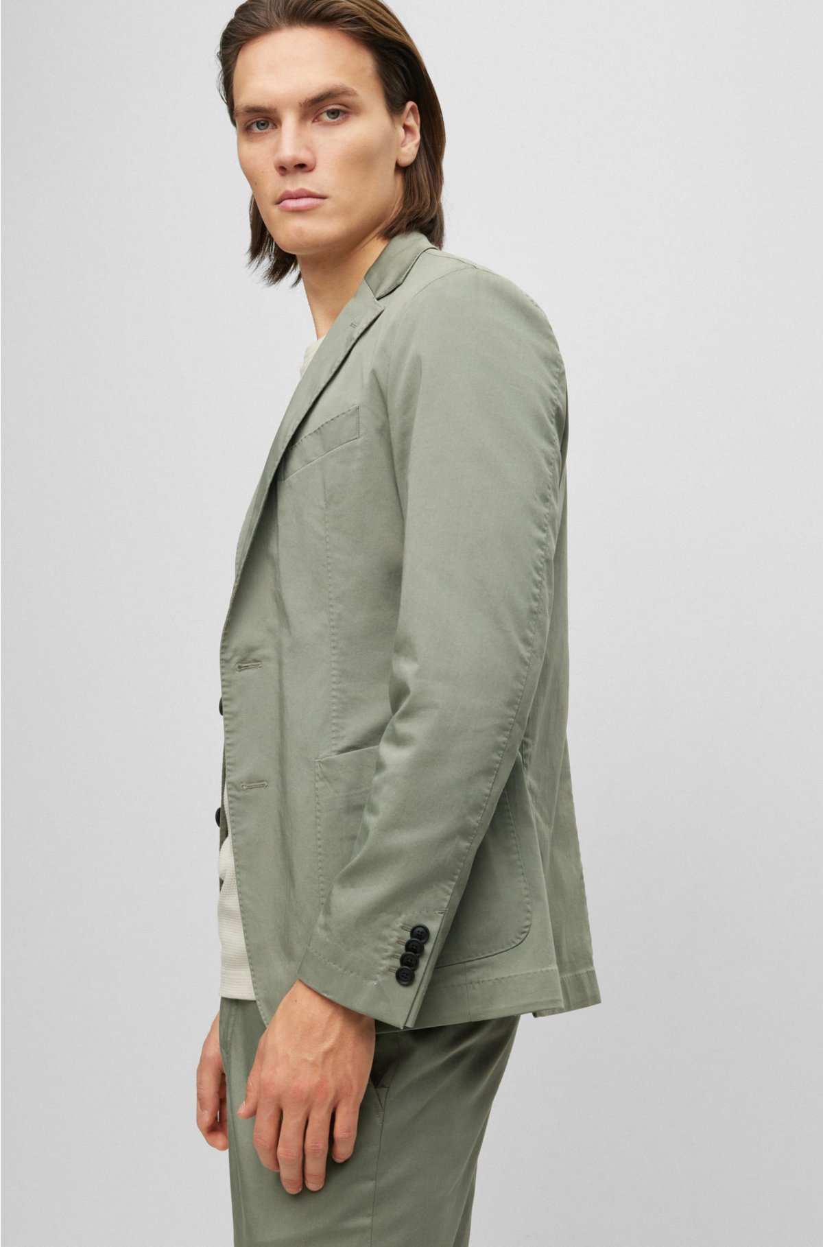 BOSS - Slim-fit jacket in a crease-resistant cotton blend