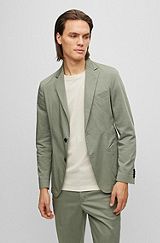 Slim-fit jacket in a crease-resistant cotton blend, Light Green