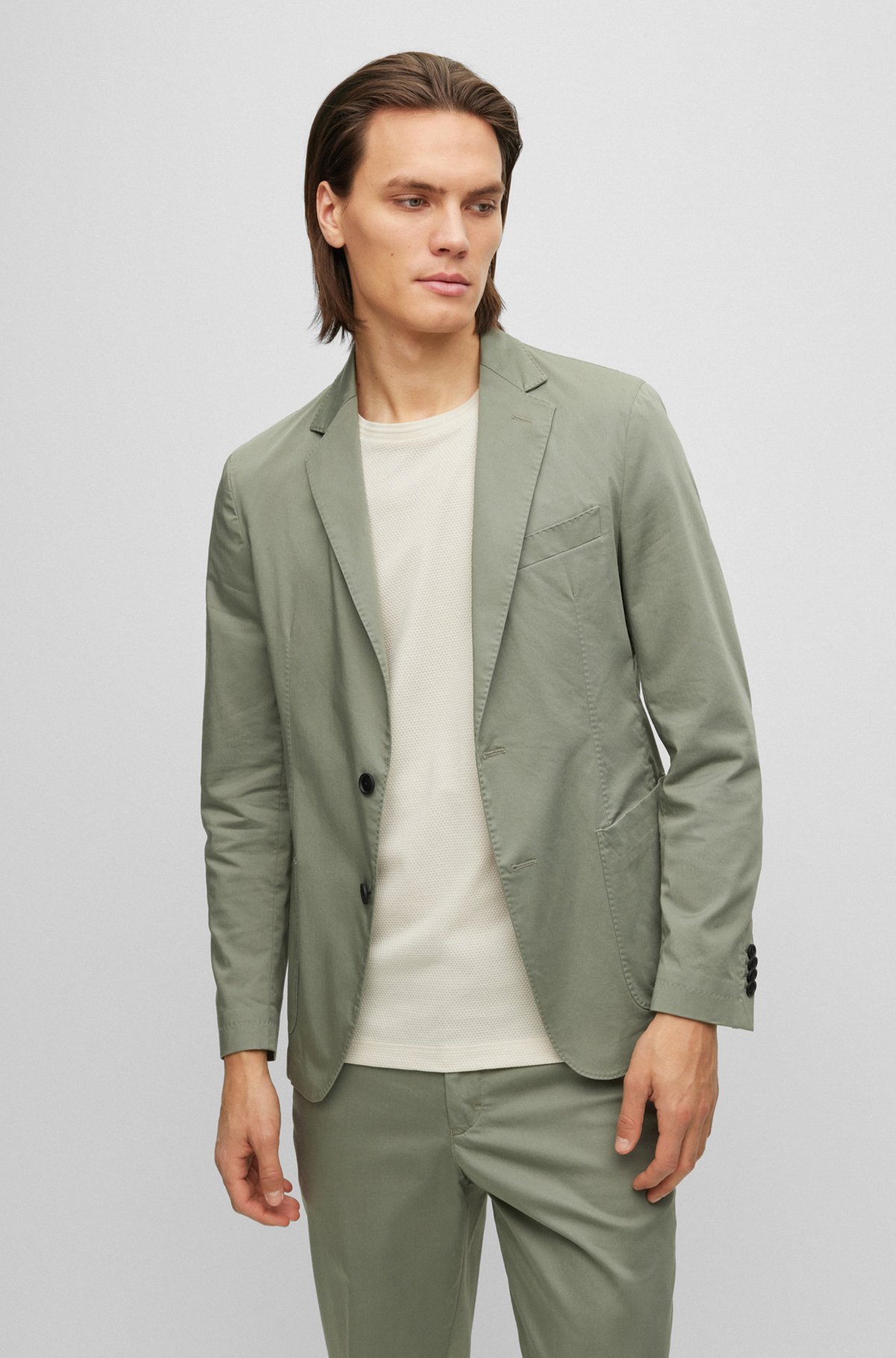 Slim-fit jacket in a crease-resistant cotton blend