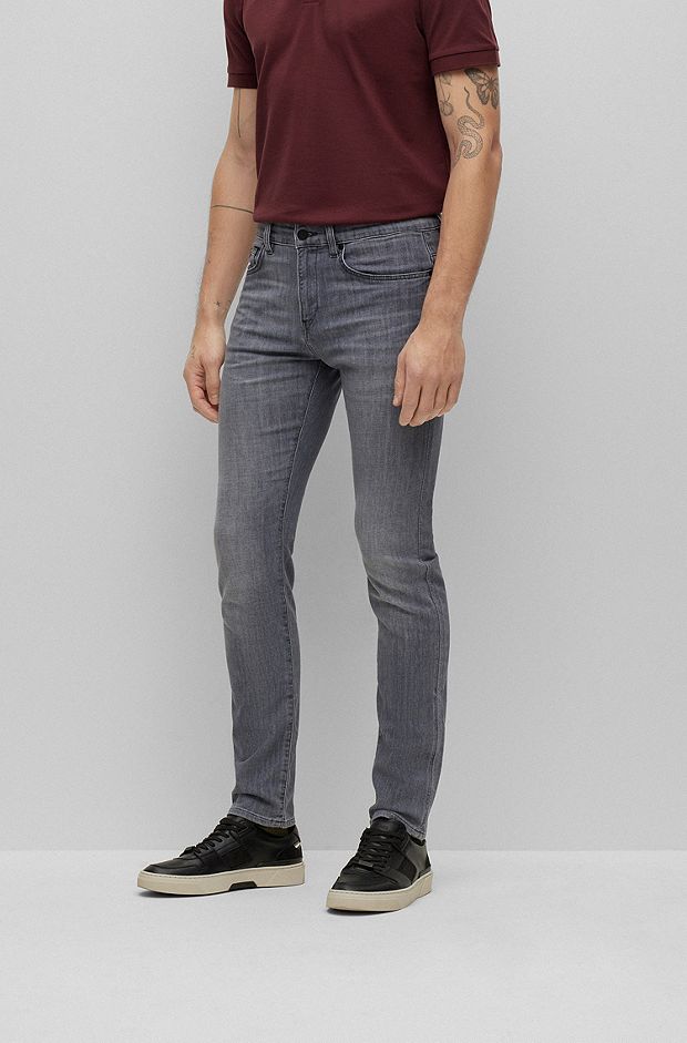 Slim-fit jeans in gray comfort-stretch denim, Silver