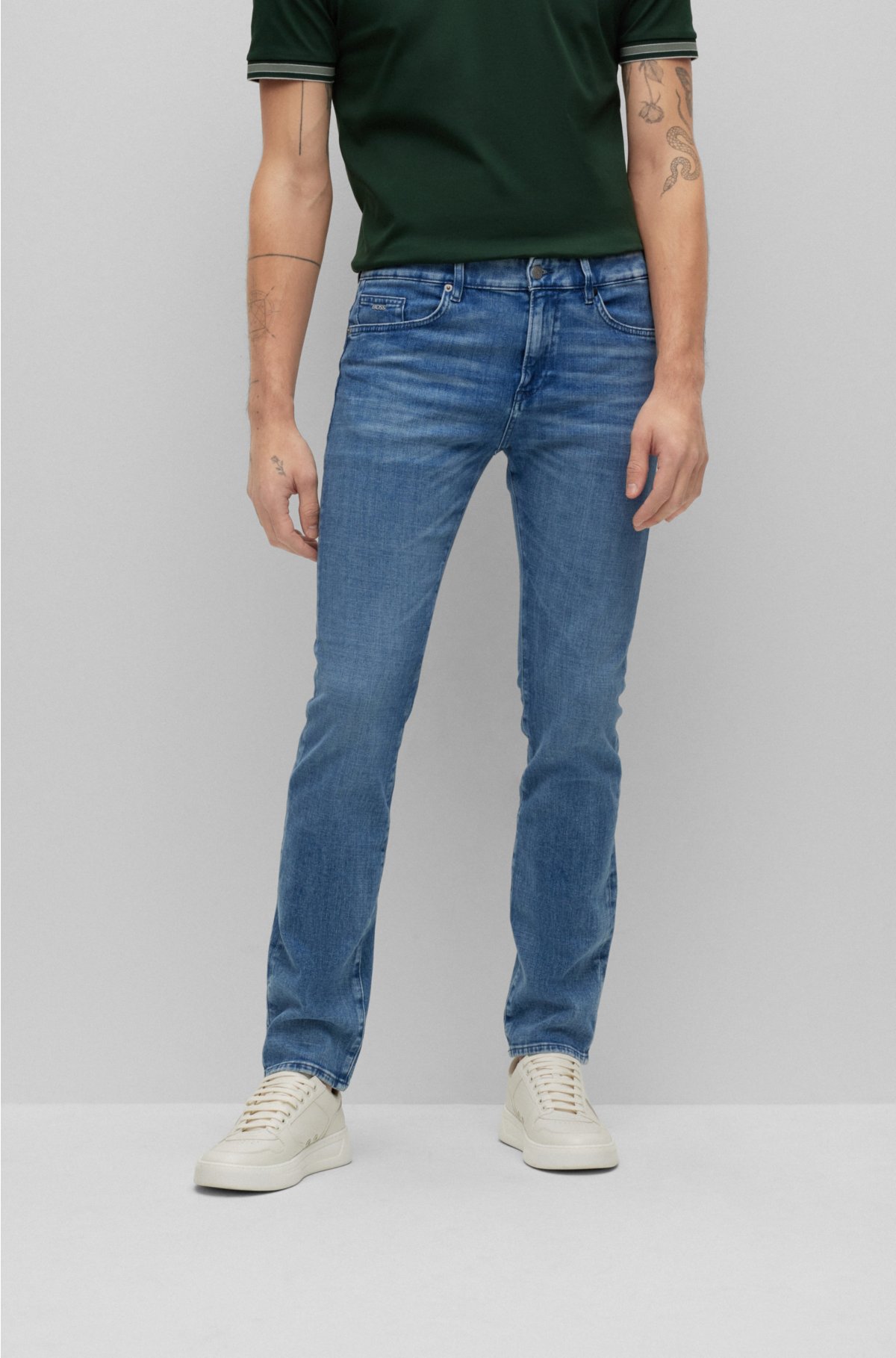Slim-fit jeans in blue Italian denim, Turquoise