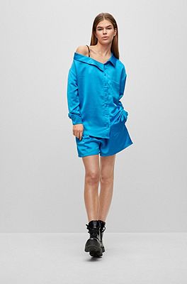 HUGO - Relaxed-fit blouse in heavyweight satin with dropped