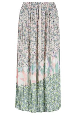 BOSS - Plissé maxi skirt with all-over placed prints