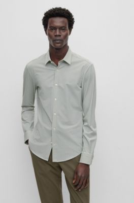 Hugo Boss Slim-fit Shirt In Printed Performance-stretch Jersey In Light Green