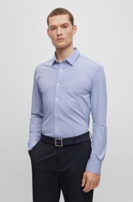 Hugo Boss Slim-fit Shirt In Printed Performance-stretch Jersey In Blue