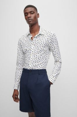 Hugo Boss Slim-fit Shirt In Printed Performance-stretch Jersey In Yellow