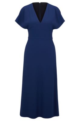 Shop Hugo Boss Slim-fit Long-length Dress With V Neckline In Dark Blue