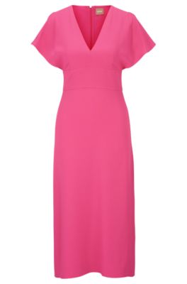 Hugo Boss Slim-fit Long-length Dress With V Neckline In Pink
